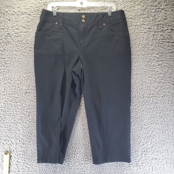 Liz & Co. Jeans Womens Size 12 Black Stretch Cotton Blend Denim Capri - Picture 1 of 11